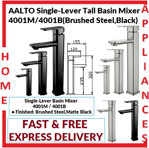 AALTO SINGLE-LEVER TALL BASIN MIXER 4001M / 4001B ( BRUSHED STEEL , MATTE BLACK ) / FREE EXPRESS DELIVERY
