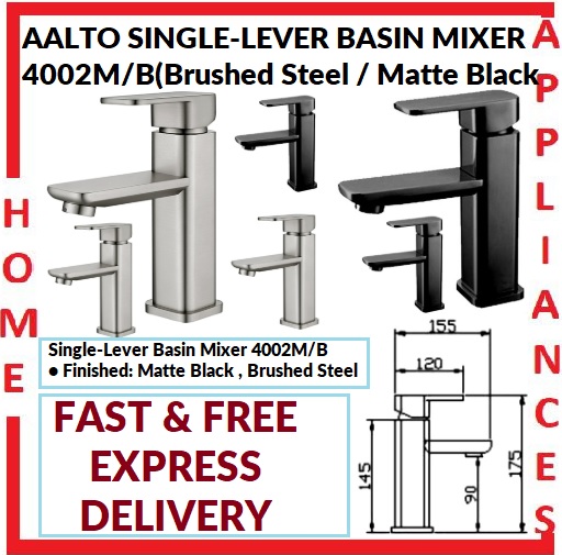 AALTO SINGLE-LEVER BASIN MIXER 4002M / 4002B ( BRUSHED STEEL / MATTE BLACK ) / FREE EXPRESS DELIVERY