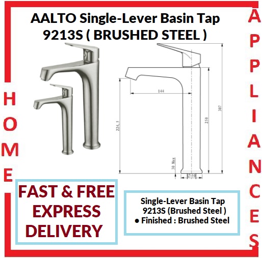 AALTO Single-Lever Basin Tap 9213S ( BRUSHED STEEL ) / FREE EXPRESS DELIVERY