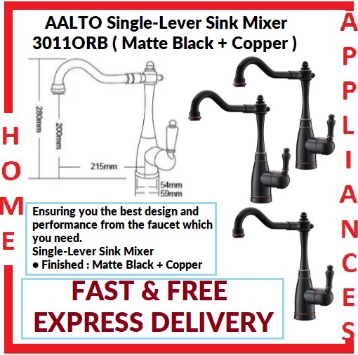 AALTO Single-Lever Sink Mixer 3011 ORB ( MATTE BLACK + COPPER ) / FREE EXPRESS DELIVERY
