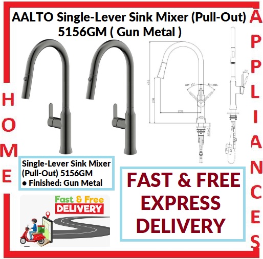 AALTO Single-Lever Sink Mixer (Pull-Out) 5156GM ( GUN METAL ) / FREE EXPRESS DELIVERY