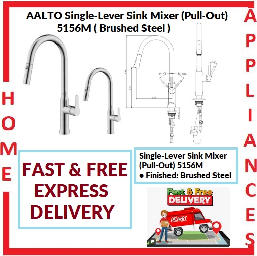 AALTO Single-Lever Sink Mixer (Pull-Out) 5156M ( BRUSHED STEEL ) / FREE EXPRESS DELIVERY