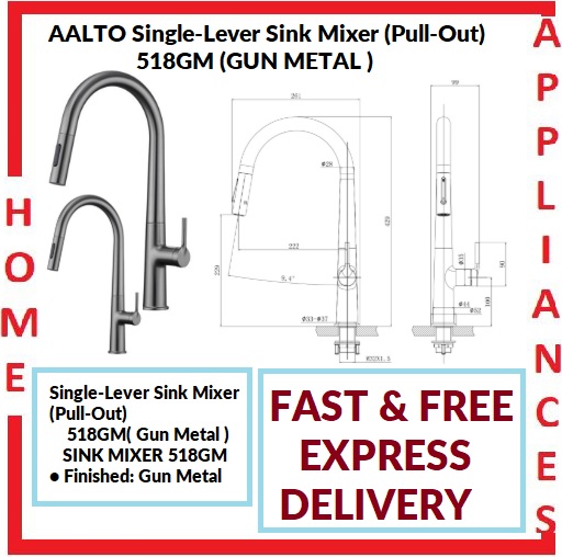 AALTO Single-Lever Sink Mixer (Pull-Out) 518GM ( GUN METAL ) / FREE EXPRESS DELIVERY