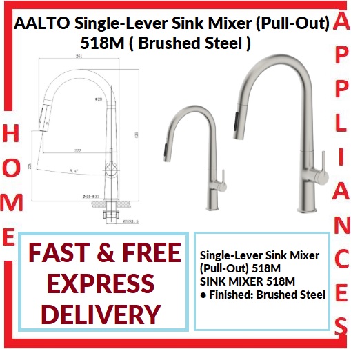 AALTO Single-Lever Sink Mixer (Pull-Out) 518M ( BRUSHED STEEL ) / FREE EXPRESS DELIVERY