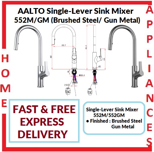 AALTO Single-Lever Sink Mixer 552M ( BRUSHED STEEL ) / FREE EXPRESS DELIVERY
