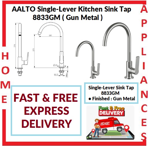 AALTO SINGLE-LEVER KITCHEN SINK TAP 8833GM ( GUN METAL ) / FREE EXPRESS DELIVERY