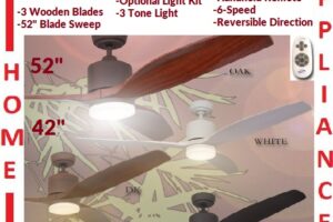 POINT ONE DMD 37 52" Wooden Blade Ceiling Fan With DC MOTOR , 3 Wooden blades , Optional Light Kit / FREE EXPRESS DELIVERY