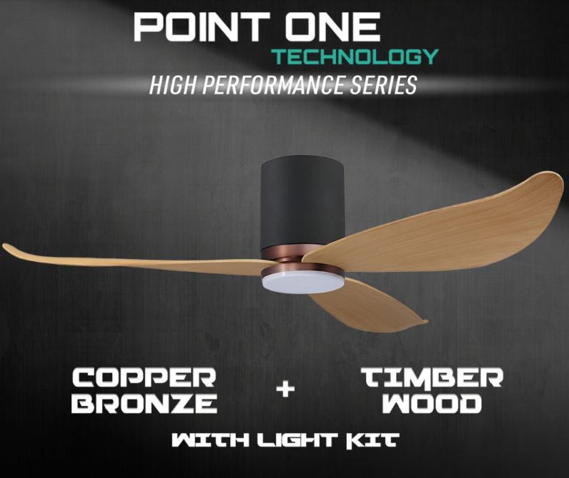 POINT ONE Gust ( 38" , 43" , 52" ) VSPEC-IV Smart Ceiling Fan With Black Cylinder + Copper Bronze Casing , Optional Light Kit / FREE EXPRESS DELIVERY - Image 3