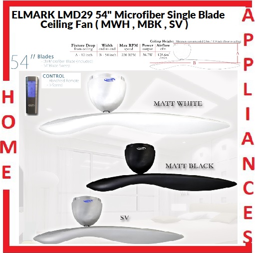 POINT ONE LMD 29 54" Microfiber Single Blade Ceiling Fan With AC MOTOR , Single microfiber blade , 3 Speed / FREE EXPRESS DELIVERY