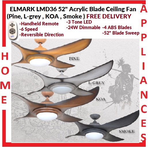POINT ONE LMD 36 52" Acrylic Blade Ceiling Fan With DC MOTOR , 6 Speed reversible / FREE EXPRESS DELIVERY
