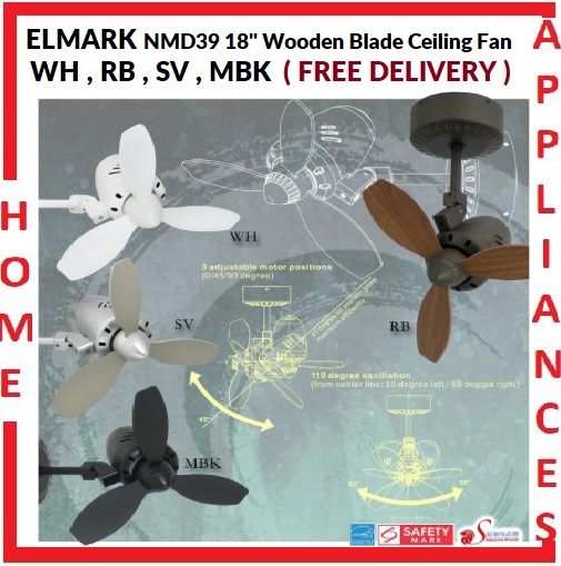 ELMARK NMD 39 18" Wooden Blade Ceiling Fan With AC Motor , 3 Adjustable angles / FREE EXPRESS DELIVERY