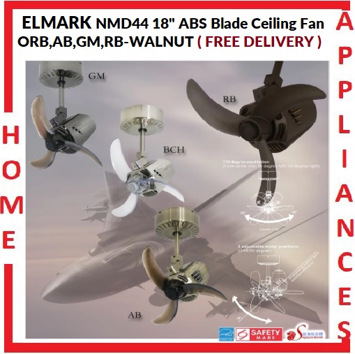 POINT ONE NMD 44 18" ABS Blade Ceiling Fan With AC MOTOR , 3 ABS blades , 3 Adjustable angles / FREE EXPRESS DELIVERY