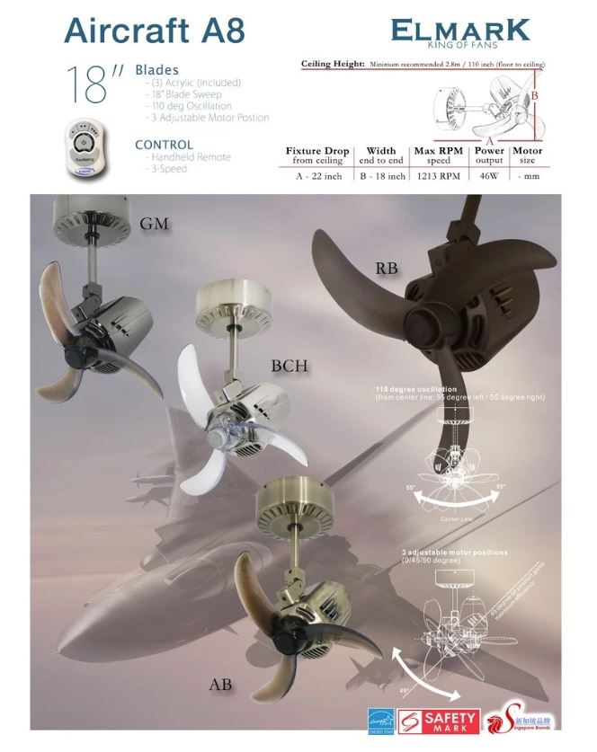 POINT ONE NMD 44 18" ABS Blade Ceiling Fan With AC MOTOR , 3 ABS blades , 3 Adjustable angles / FREE EXPRESS DELIVERY - Image 5