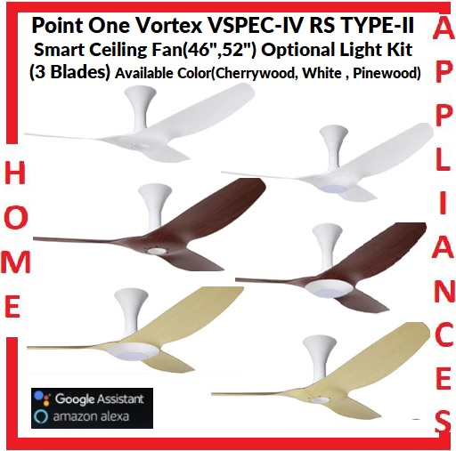 POINT ONE Vortex ( 46" , 52" ) VSPEC-IV RS TYPE-II Smart Ceiling Fan With Competition White Cylinder , Optional Light Kit (add $80) / FREE EXPRESS DELIVERY
