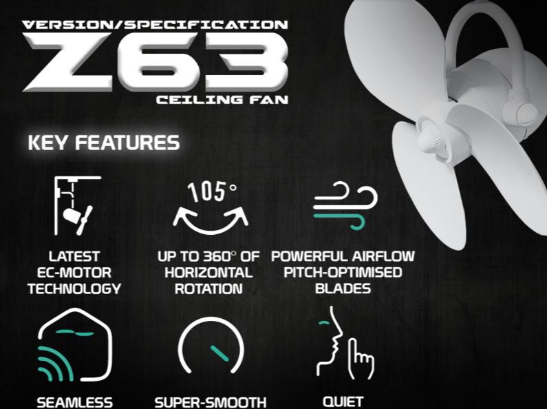 POINT ONE Z63 ( 16" ) Corner Fan (Wall or Ceiling Mount) With Carbon Black Cylinder / FREE EXPRESS DELIVERY - Image 8