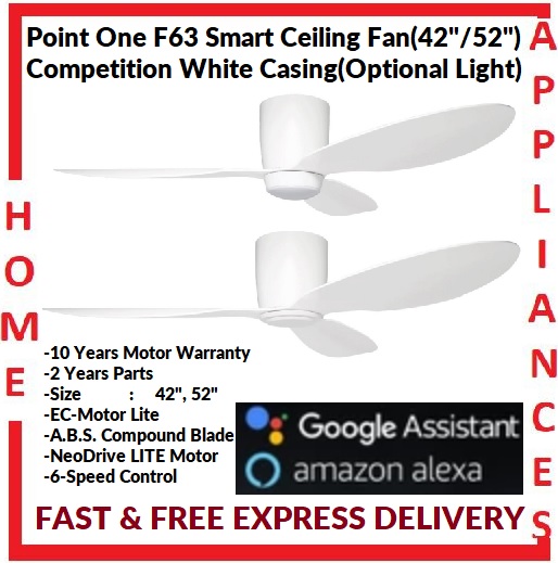 POINT ONE F63 ( 42" , 52" ) Smart Ceiling Fan With Competition White Cylinder / FREE EXPRESS DELIVERY