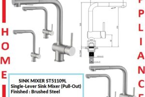 AALTO Single-Lever Sink Mixer (Pull-Out) ST51109L ( Brushed Steel ) / FREE EXPRESS DELIVERY