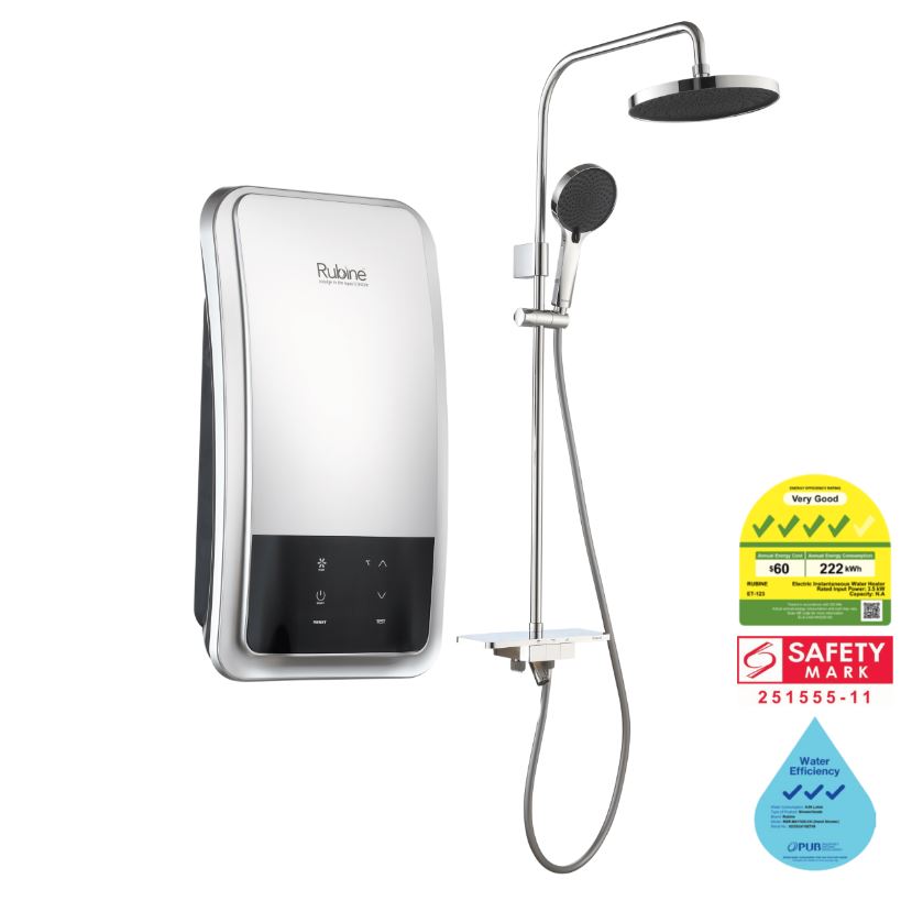 RUBINE INSTANT WATER HEATER ET-123-MS (Metallic Silver) With DC Pump / FREE EXPRESS DELIVERY - Image 2
