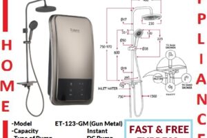 RUBINE INSTANT WATER HEATER ET-123-GM (Gun Metal) With DC Pump / FREE EXPRESS DELIVERY