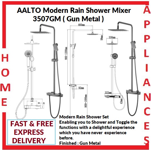 AALTO MODERN RAIN-SHOWER MIXER 3507GM ( GUN METAL ) / FREE EXPRESS DELIVERY