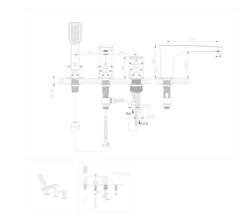 AALTO BATH-SHOWER MIXER (3-PIECE) 6198 ( Chrome ) / FREE EXPRESS DELIVERY - Image 4