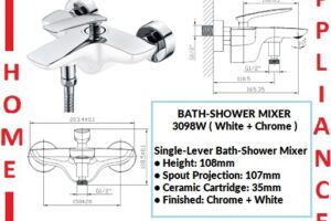 AALTO Single-Lever Bath-Shower Mixer 3098W ( White + Chrome ) / FREE EXPRESS DELIVERY