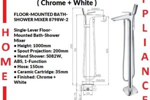 AALTO Single-Lever Floor-Mounted Bath-Shower Mixer 8798W-2 ( Chrome + White ) / FREE EXPRESS DELIVERY