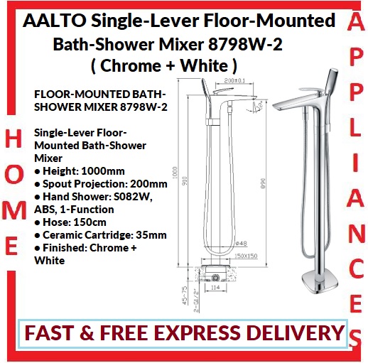 AALTO Single-Lever Floor-Mounted Bath-Shower Mixer 8798W-2 ( Chrome + White ) / FREE EXPRESS DELIVERY