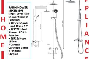 AALTO Single-Lever Rain-Shower Mixer (3-Function) 8895 ( Chrome ) / FREE EXPRESS DELIVERY