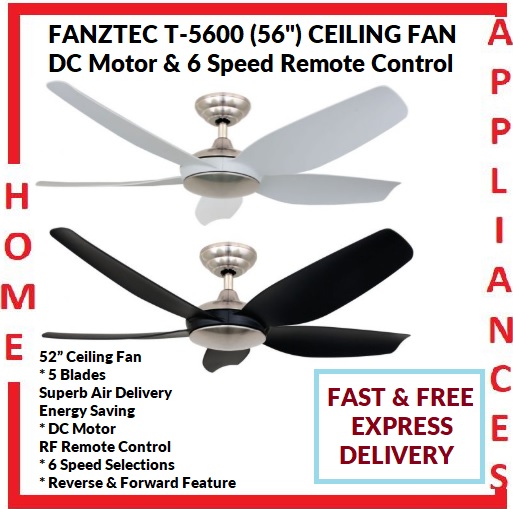 FANZTEC T-5600 CEILING FAN 56" ( Matte Black , Matte White ) With DC Motor / FREE EXPRESS DELIVERY