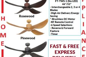 FANZTEC FT-TWS-1 (No LED) 46" / 52" Ceiling Fan ( Greywood , Pinewood , Rosewood ) / FREE EXPRESS DELIVERY