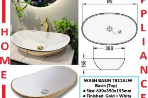 AALTO WASH BASIN (Top) 7811 AJW ( Gold + White ) / FREE EXPRESS DELIVERY
