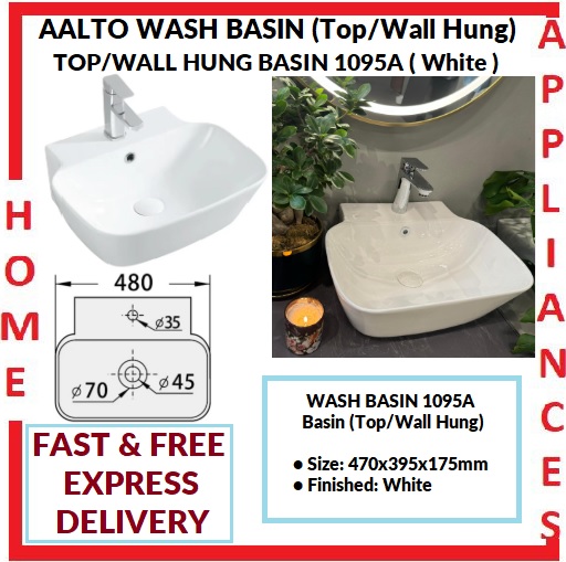 AALTO WASH BASIN (Top/Wall Hung) 1095A ( White ) / FREE EXPRESS DELIVERY