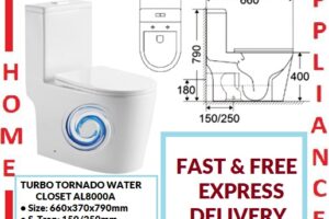 AALTO TURBO TORNADO WATER CLOSET ( One-Piece ) AL8000A (Rimfree) ( White ) ( 150 / 250/ P-TRAP ) / FREE EXPRESS DELIVERY
