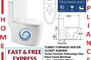 AALTO TURBO TORNADO WATER CLOSET ( One-Piece Rimfree ) AL8040A ( White ) ( 150mm / 250mm / P-TRAP ) / FREE EXPRESS DELIVERY