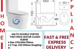 AALTO DOUBLE VORTEX TWO-PIECE WATER CLOSET AL8050 ( WHITE ) / FREE EXPRESS DELIVERY