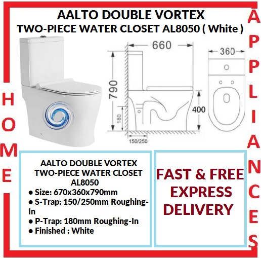 AALTO DOUBLE VORTEX TWO-PIECE WATER CLOSET AL8050 ( WHITE ) / FREE EXPRESS DELIVERY