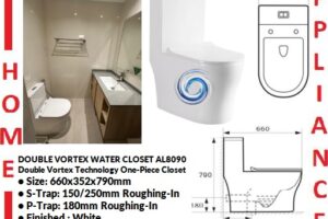 AALTO DOUBLE VORTEX WATER CLOSET ( One-Piece ) AL8090 ( White ) ( 150mm / 250mm / P-TRAP ) / FREE EXPRESS DELIVERY