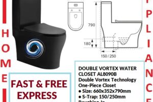AALTO DOUBLE VORTEX WATER CLOSET ( One-Piece ) AL8090B ( Black ) ( 150mm / 250mm / P-TRAP ) / FREE EXPRESS DELIVERY