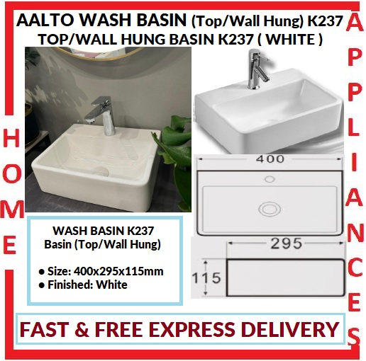 AALTO WASH BASIN (Top/Wall Hung) K237 ( White ) / FREE EXPRESS DELIVERY