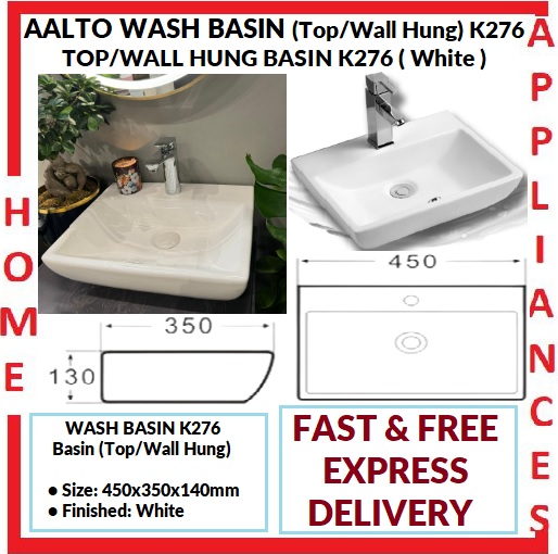 AALTO WASH BASIN (Top/Wall Hung) K276 ( White ) / FREE EXPRESS DELIVERY