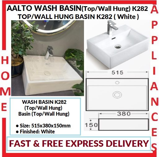 AALTO WASH BASIN (Top/Wall Hung) K282 ( White ) / FREE EXPRESS DELIVERY