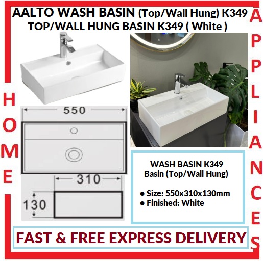 AALTO WASH BASIN (Top/Wall Hung) K349 ( White ) / FREE EXPRESS DELIVERY