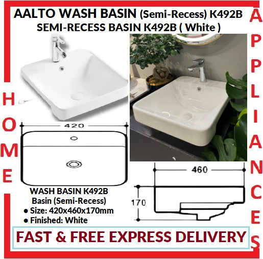 AALTO WASH BASIN (Semi-Recess) K492B ( White ) / FREE EXPRESS DELIVERY