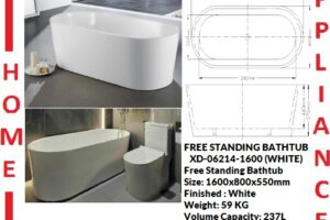 AALTO FREE STANDING BATHTUB XD-06214-1600 ( WHITE ) / FREE EXPRESS DLEIVERY