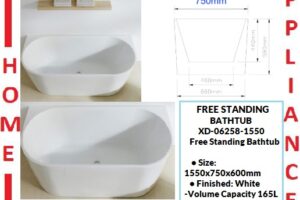 AALTO FREE STANDING BATHTUB XD-06258-1550 ( WHITE ) / FREE EXPRESS DELIVERY