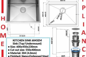 AALTO KITCHEN SINK (Top/Undermount) 6045EM ( Nano+Embossed Steel ) / FREE EXPRESS DELIVERY