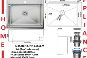AALTO KITCHEN SINK (Top/Undermount) 6552EM ( Nano+Embossed Steel ) / FREE EXPRESS DELIVERY