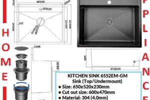 AALTO KITCHEN SINK (Top/Undermount) 6552EM-GM ( Nano+Embossed Gun Metal ) / FREE EXPRESS DELIVERY