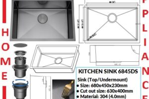 AALTO KITCHEN SINK (Top/Undermount) 6845DS ( Honeycomb Black ) / FREE EXPRESS DELIVERY